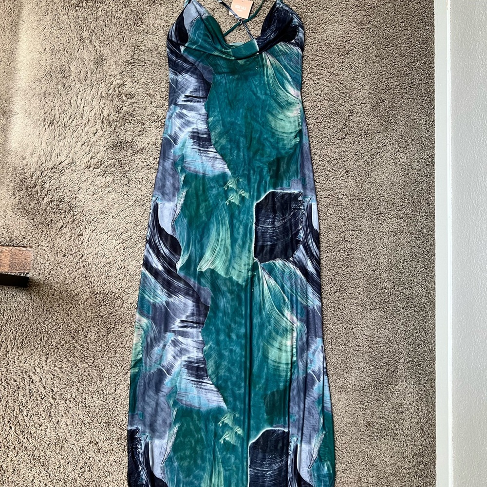 Miss Lola Teal and Black Maxi Dress